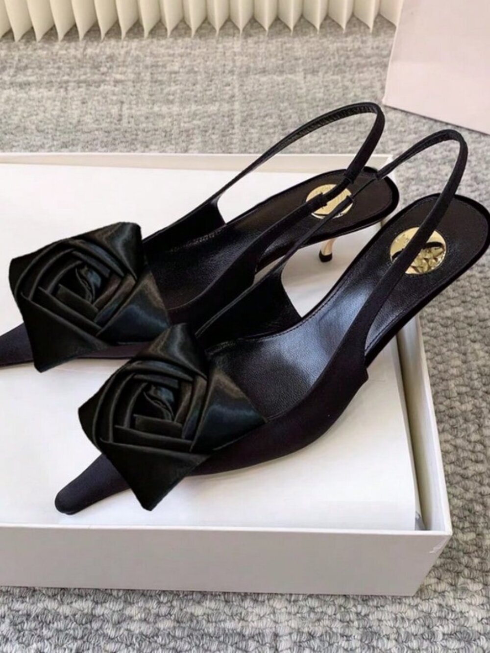 Black Elegant Women's Sexy Rose Sling Back High Heel